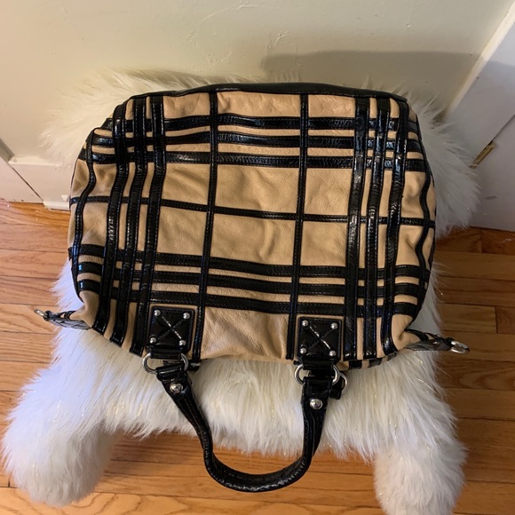 Badgley Mischka Handbag Purse Black Tan Leather - Picture 8 of 12